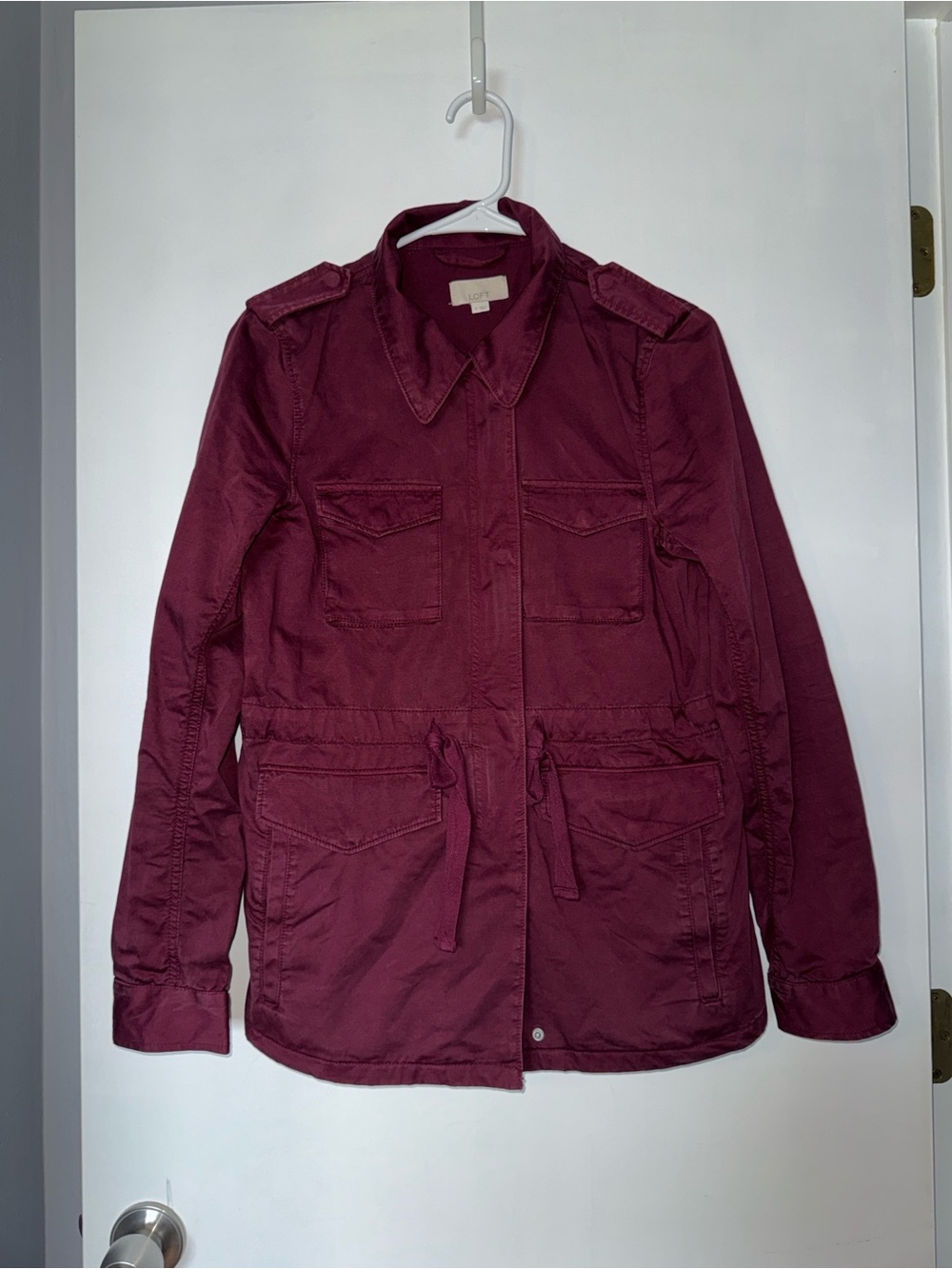 Loft 100% Cotton Utility Jacket Small Burgundy Red